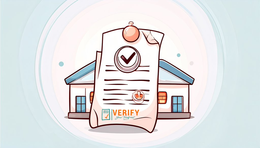 Illustration of a house with a large checklist or document in front of it.