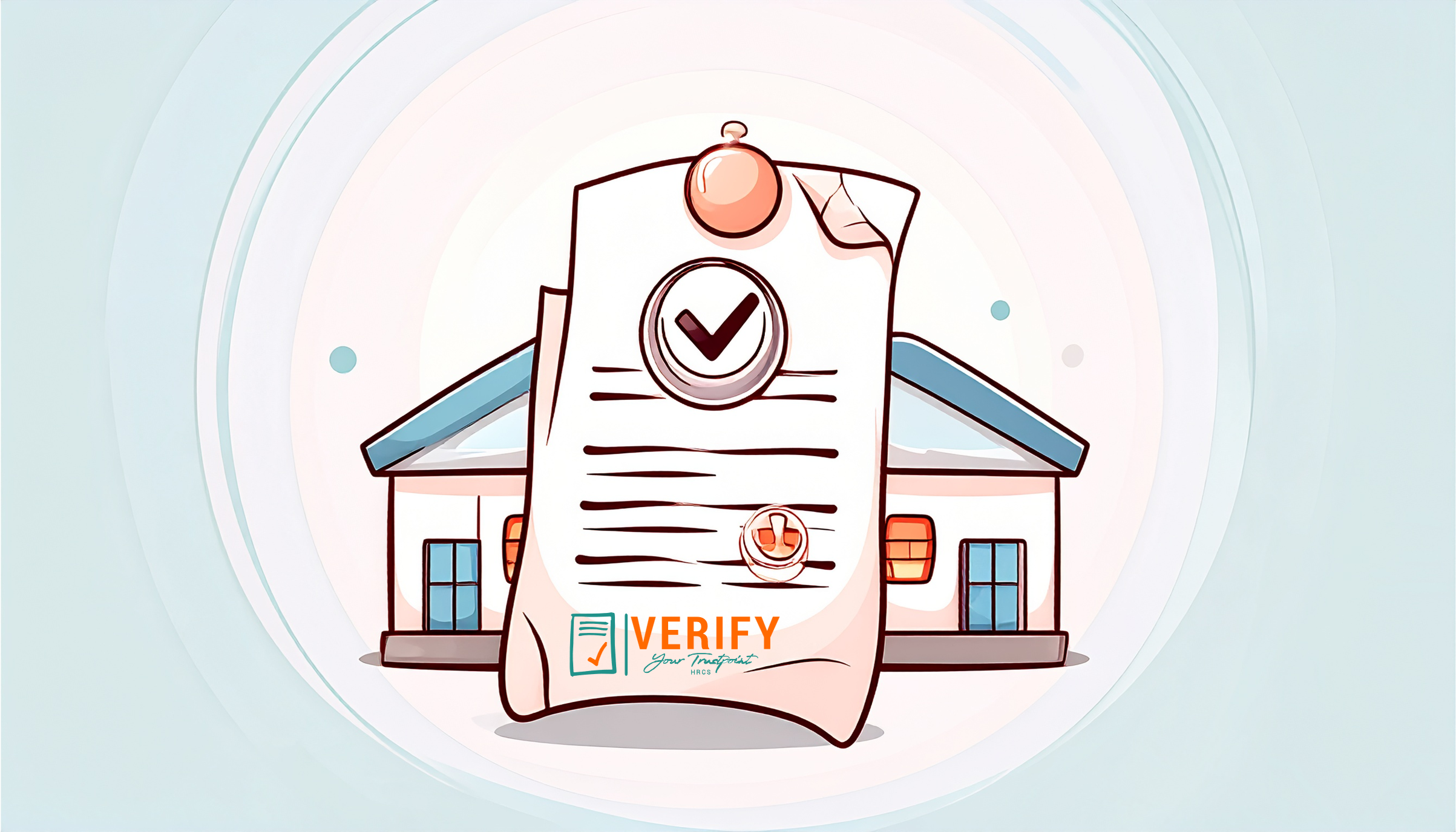 Illustration of a house with a large checklist or document in front of it.